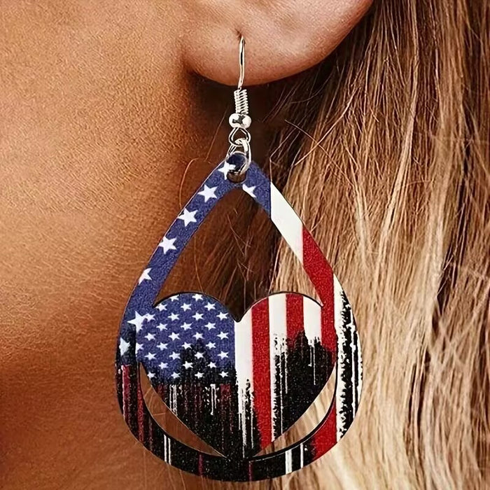 US Flag Pattern Wooden Earrings ACCESSORIES Jessie Knowles