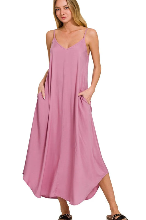 Zenana Woven Arc Hem Cami Dress With Flowy Pockets DRESSES Jessie Knowles