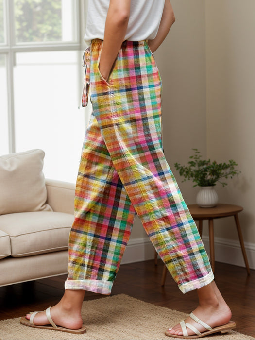 Tied Contrast Plaid Pants with Pockets  Jessie Knowles