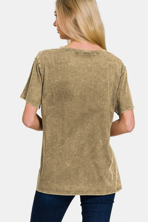 Zenana Washed Short Sleeve V-Neck T-Shirt  Jessie Knowles