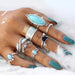 Turquoise Alloy 8-Piece Ring Set ACCESSORIES Jessie Knowles