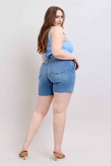 Judy Blue Full Size 2 Button Denim Shorts with Pockets Plus Size BOTTOMS Jessie Knowles