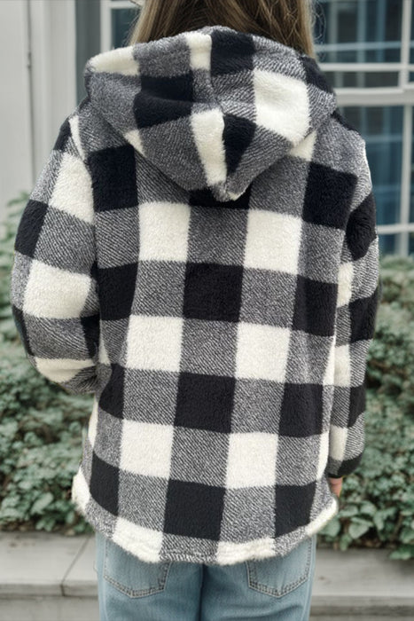 Double Take Full Size Plaid Long Sleeve Hooded Coat  Jessie Knowles