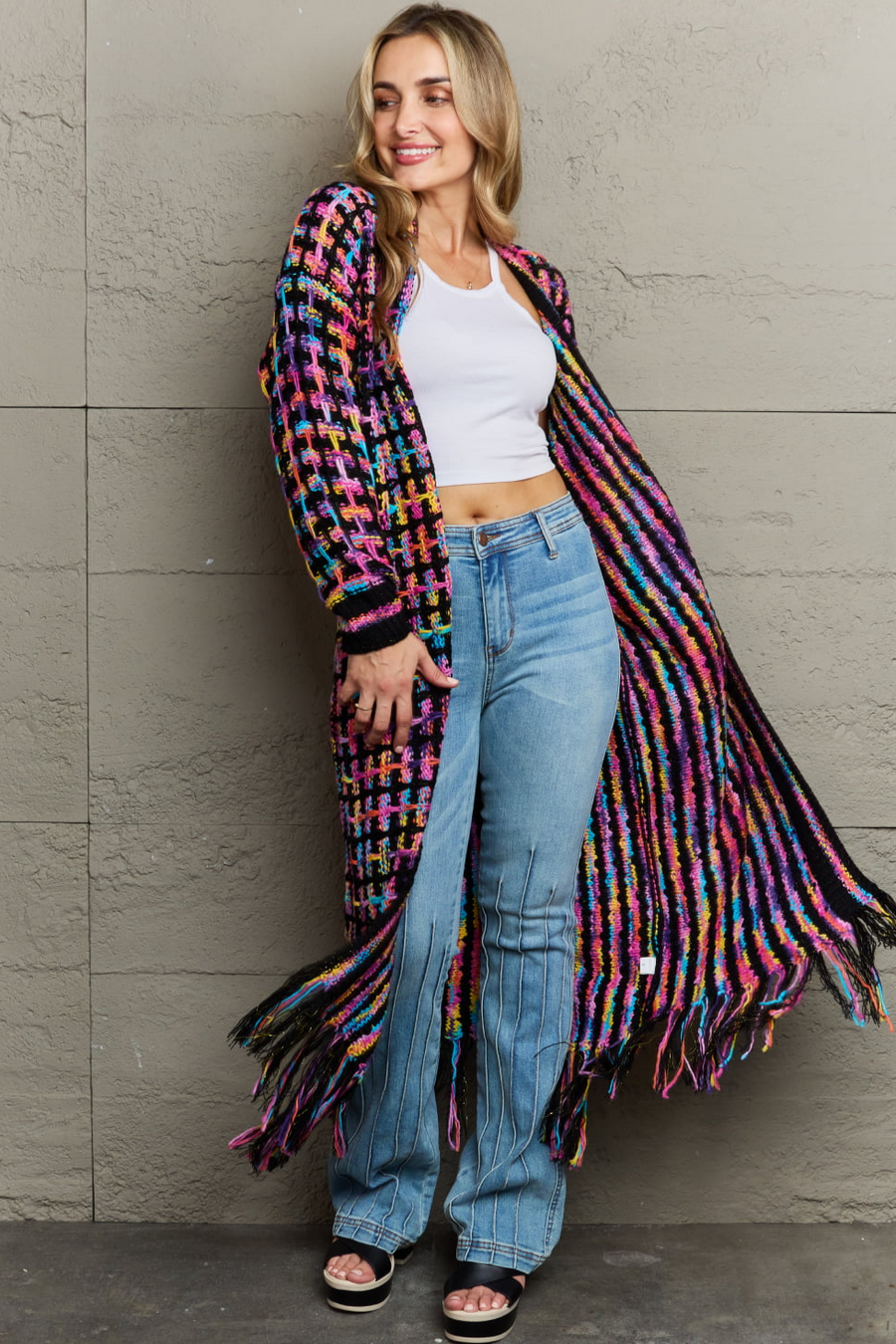 Angel Wings Multicolored Open Front Fringe Hem Cardigan JessieK Jessie knowles 