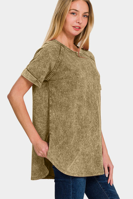 Zenana Heathered Round Neck Short Sleeve Top  Jessie Knowles