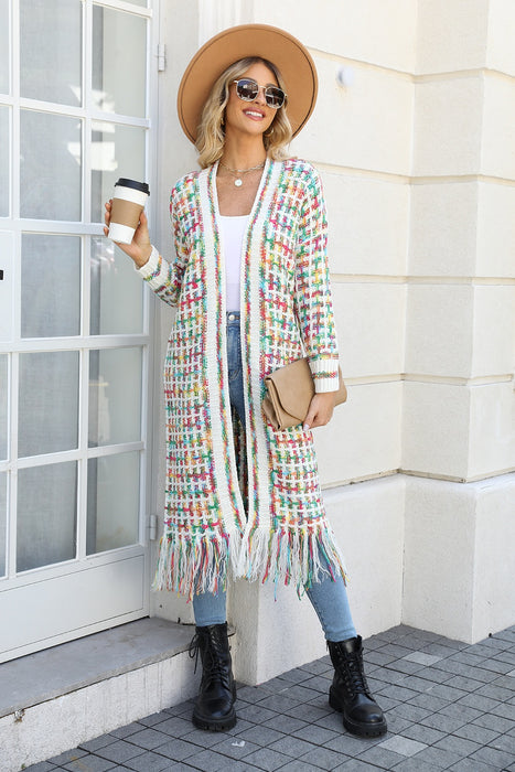 Angel Wings Multicolored Open Front Fringe Hem Cardigan SWEATER Jessie Knowles