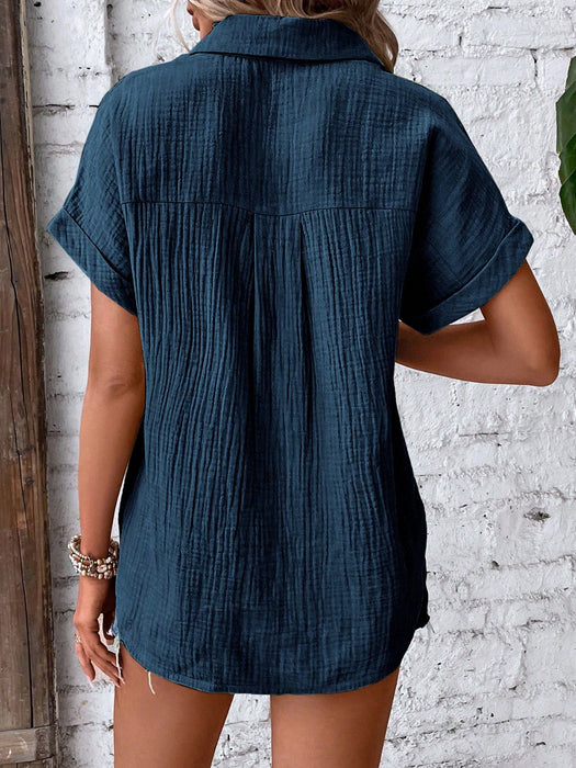 Lovelet Textured Button Up Short Sleeve Shirt  Jessie Knowles