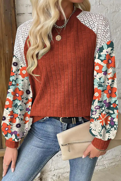 Printed Round Neck Long Sleeve Top  Jessie Knowles