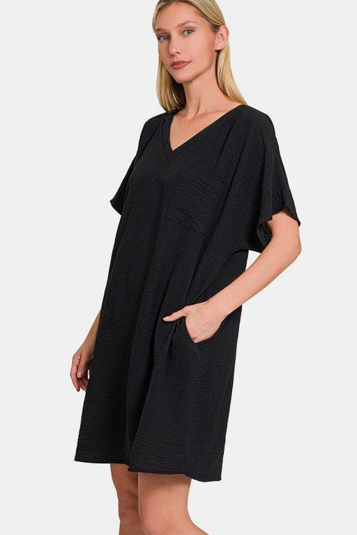 Zenana V-Neck Tee Dress with Pockets  Jessie Knowles