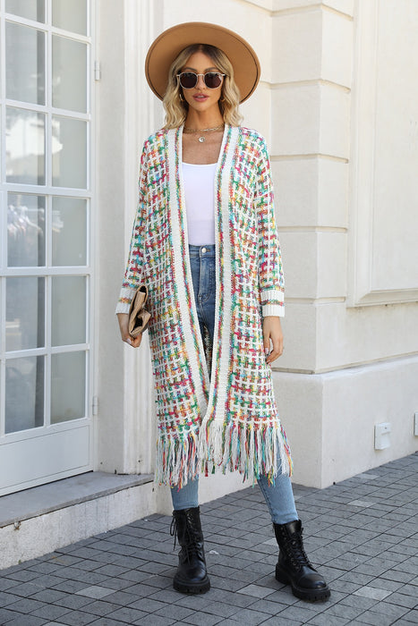 Angel Wings Multicolored Open Front Fringe Hem Cardigan SWEATER Jessie Knowles