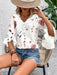 Honey Ruffled Printed V-Neck Half Sleeve Blouse  Jessie Knowles