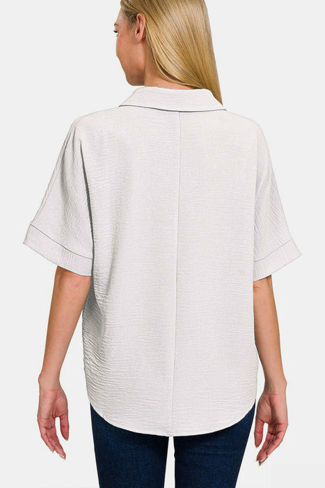 Zenana Texture Collared Neck Short Sleeve Top  Jessie Knowles