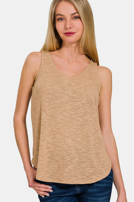 Zenana V-Neck Curved Hem Tank  Jessie Knowles