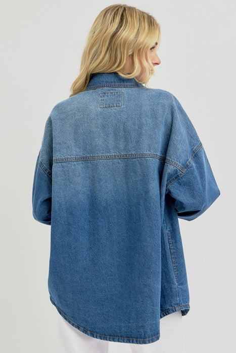 RISEN Full Size Snap Down Long Sleeve Denim Shacket  Jessie Knowles