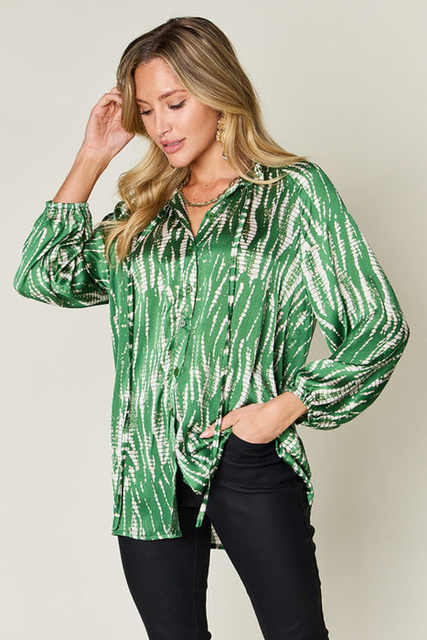 Double Take Full Size Printed Button Up Long Sleeve Shirt  Jessie Knowles