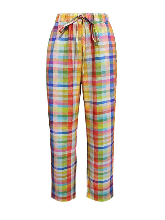 Tied Contrast Plaid Pants with Pockets  Jessie Knowles