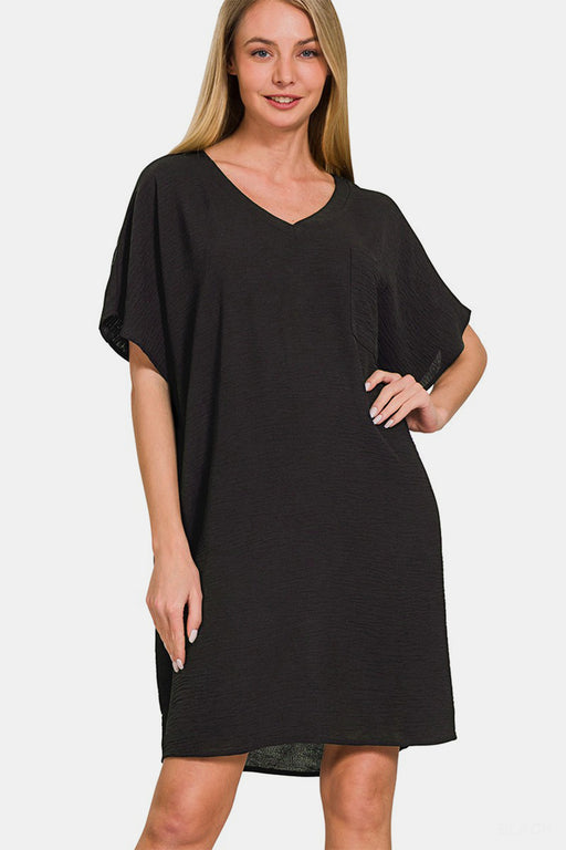 Zenana V-Neck Tee Dress with Pockets  Jessie Knowles