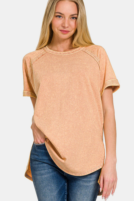 Zenana Heathered Round Neck Short Sleeve Top  Jessie Knowles