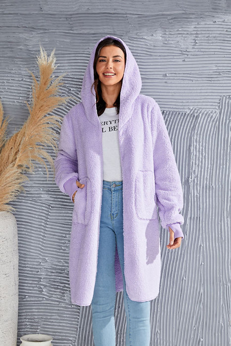 Double Take Full Size Hooded Teddy Bear Jacket with Thumbholes  Jessie Knowles