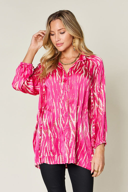 Double Take Full Size Printed Button Up Long Sleeve Shirt  Jessie Knowles