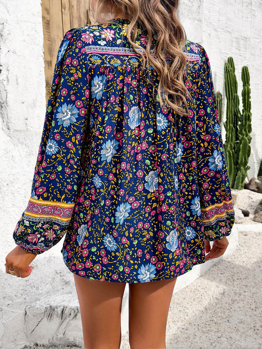 Devine Printed Tie Neck Long Sleeve Blouse  Jessie Knowles