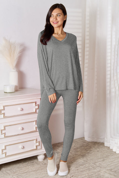 Basic Bae Bamboo Full Size V-Neck Long Sleeve Top and Pants Lounge Set  Jessie Knowles