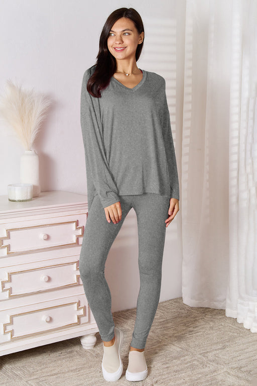 Basic Bae Bamboo Full Size V-Neck Long Sleeve Top and Pants Lounge Set  Jessie Knowles