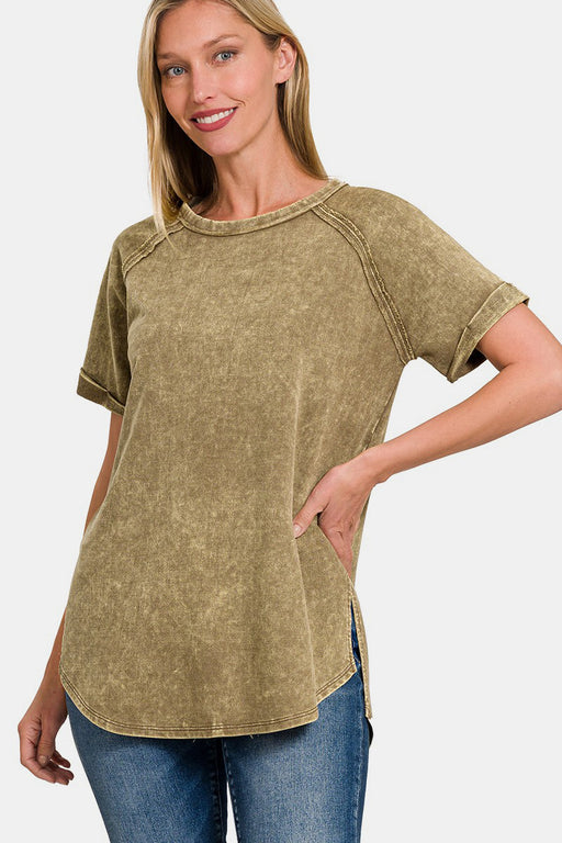 Zenana Heathered Round Neck Short Sleeve Top  Jessie Knowles