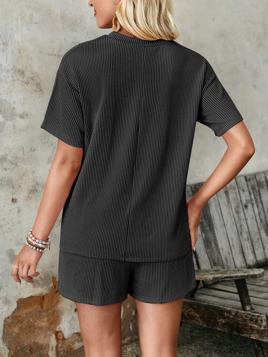 Lovelet Textured Round Neck Short Sleeve Top and Shorts Set  Jessie Knowles