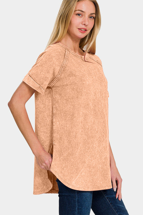 Zenana Heathered Round Neck Short Sleeve Top  Jessie Knowles