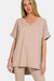 Zenana Full Size V-Neck Rolled Short Sleeve T-Shirt and Leggings Lounge Set  Jessie Knowles