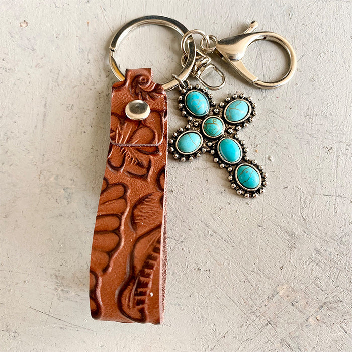 Turquoise Genuine Leather Key Chain  Jessie Knowles