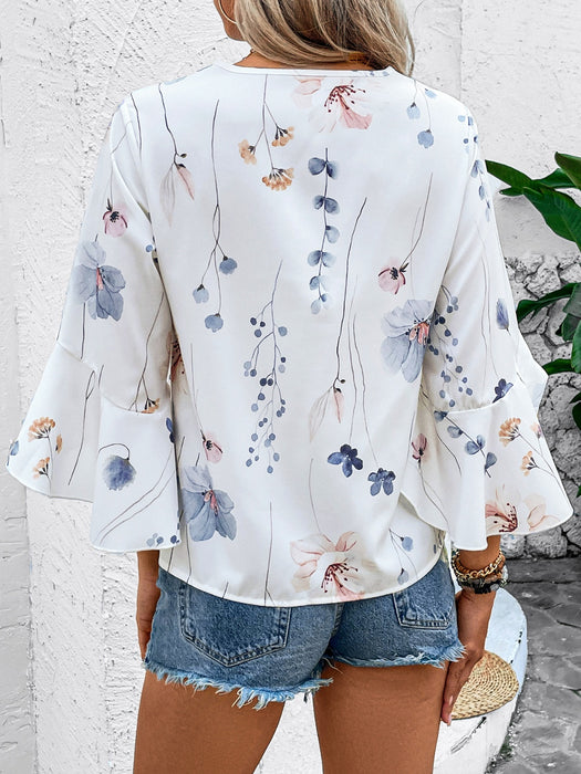 Honey Ruffled Printed V-Neck Half Sleeve Blouse  Jessie Knowles