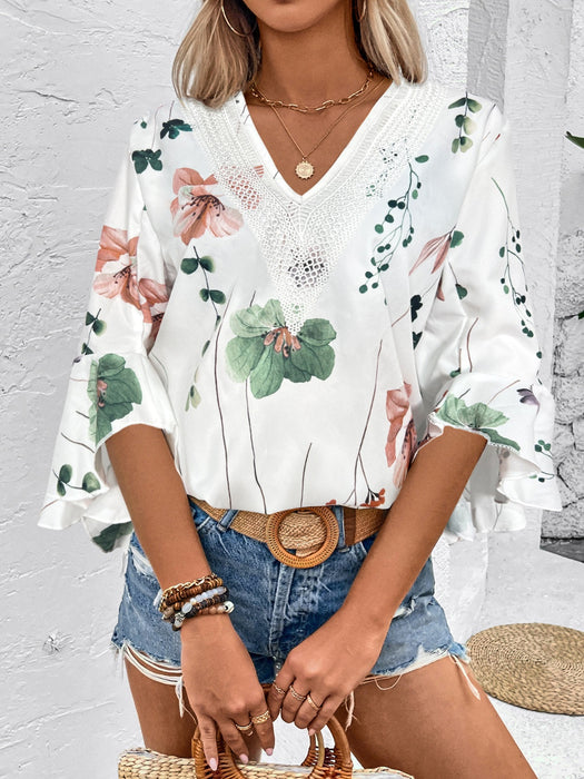 Honey Ruffled Printed V-Neck Half Sleeve Blouse  Jessie Knowles