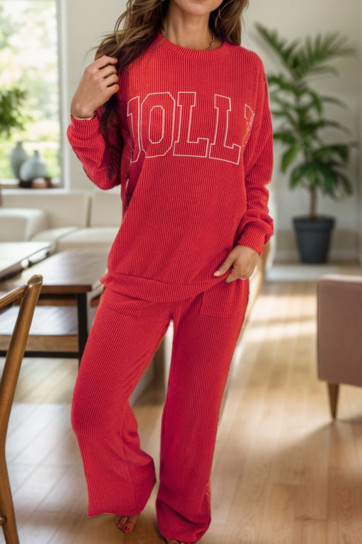 JOLLY Round Neck Long Sleeve Top and Pants Lounge Set  Jessie Knowles