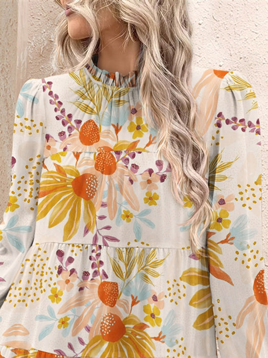 FAM-FAM Tiered Printed Long Sleeve Mini Dress  Jessie Knowles