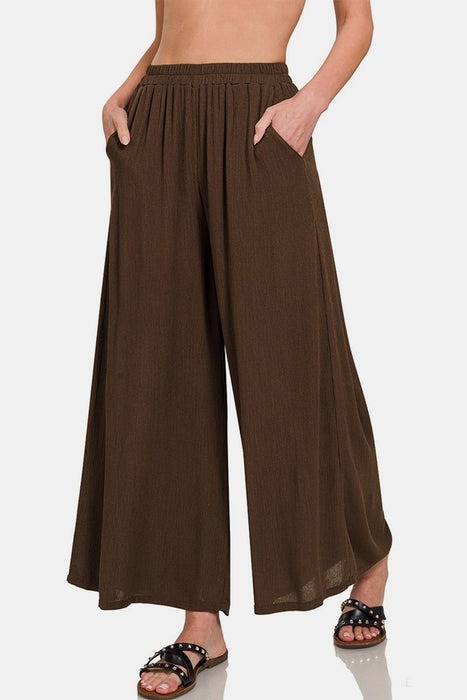 Zenana Woven Wide Leg Pants With Pockets  Jessie Knowles