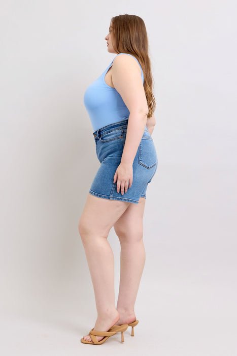 Judy Blue Full Size 2 Button Denim Shorts with Pockets Plus Size BOTTOMS Jessie Knowles