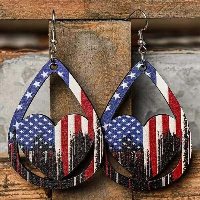 US Flag Pattern Wooden Earrings ACCESSORIES Jessie Knowles