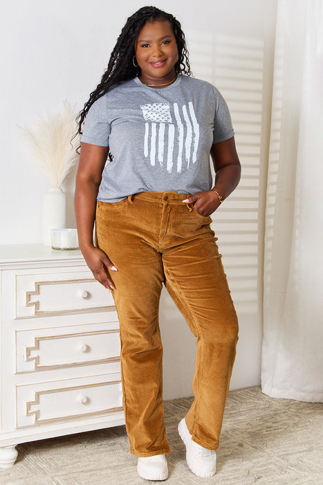 Simply Love US Flag Graphic Cuffed Sleeve T-Shirt TOPS Jessie Knowles