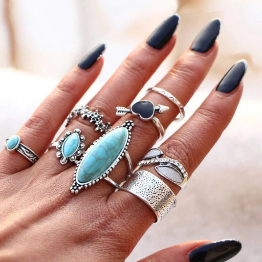 Turquoise Alloy 8-Piece Ring Set ACCESSORIES Jessie Knowles