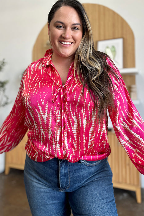 Double Take Full Size Printed Button Up Long Sleeve Shirt  Jessie Knowles