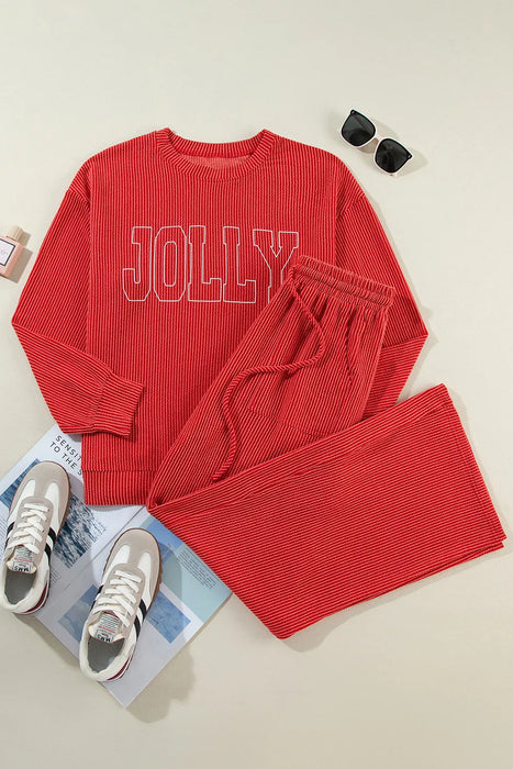 JOLLY Round Neck Long Sleeve Top and Pants Lounge Set  Jessie Knowles