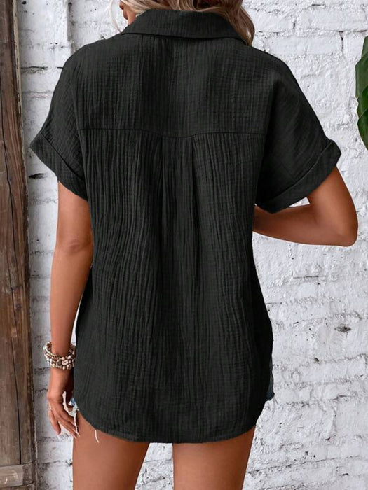 Lovelet Textured Button Up Short Sleeve Shirt  Jessie Knowles