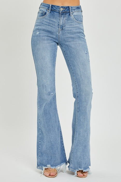 Risen Full Size High Rise Frayed Hem Flare Jeans  Jessie Knowles