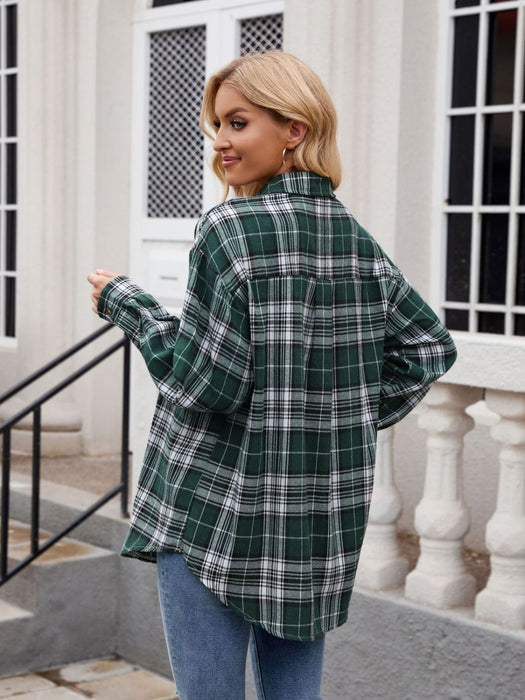 Mandy Pocketed Plaid Collared Neck Long Sleeve Shirt  Jessie Knowles