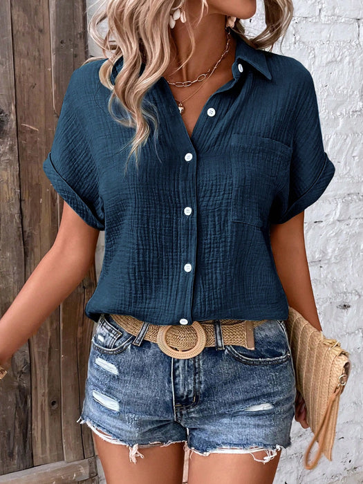 Lovelet Textured Button Up Short Sleeve Shirt  Jessie Knowles