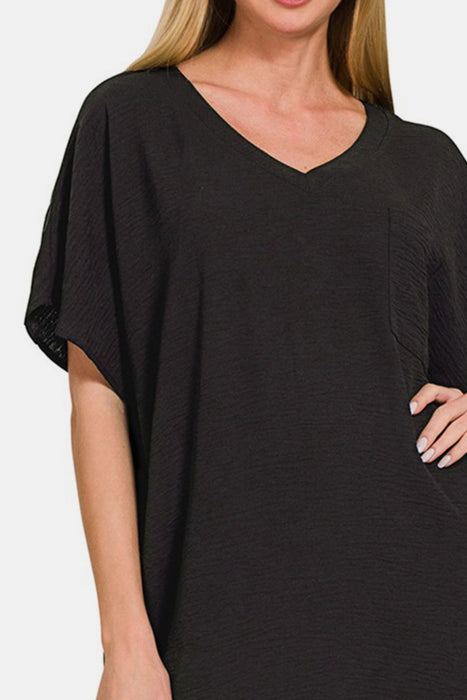 Zenana V-Neck Tee Dress with Pockets  Jessie Knowles