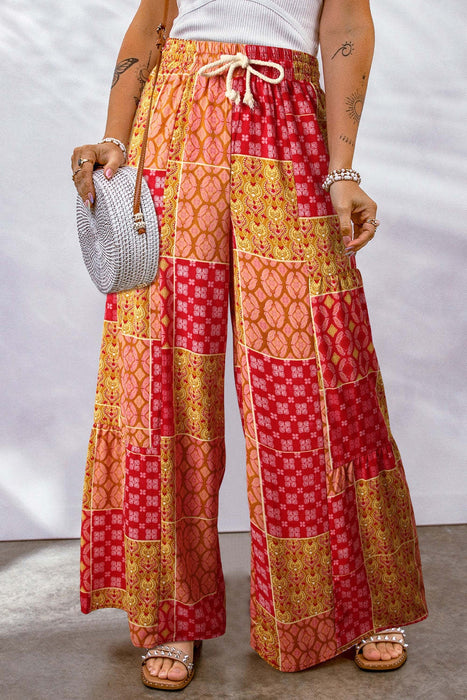 Full Size Drawstring Printed Wide Leg Pants  Jessie Knowles