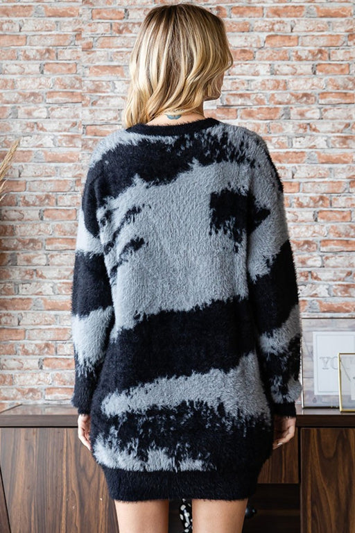 First Love Full Size Abstract Pattern Contrast Feather Yarn Sweater  Jessie Knowles